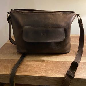 Havana brown leather purse - KB imprinted on the front flap